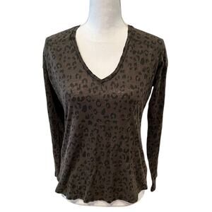 Rails Sami Tee Long Sleeve Top Olive Cheetah Animal Print S